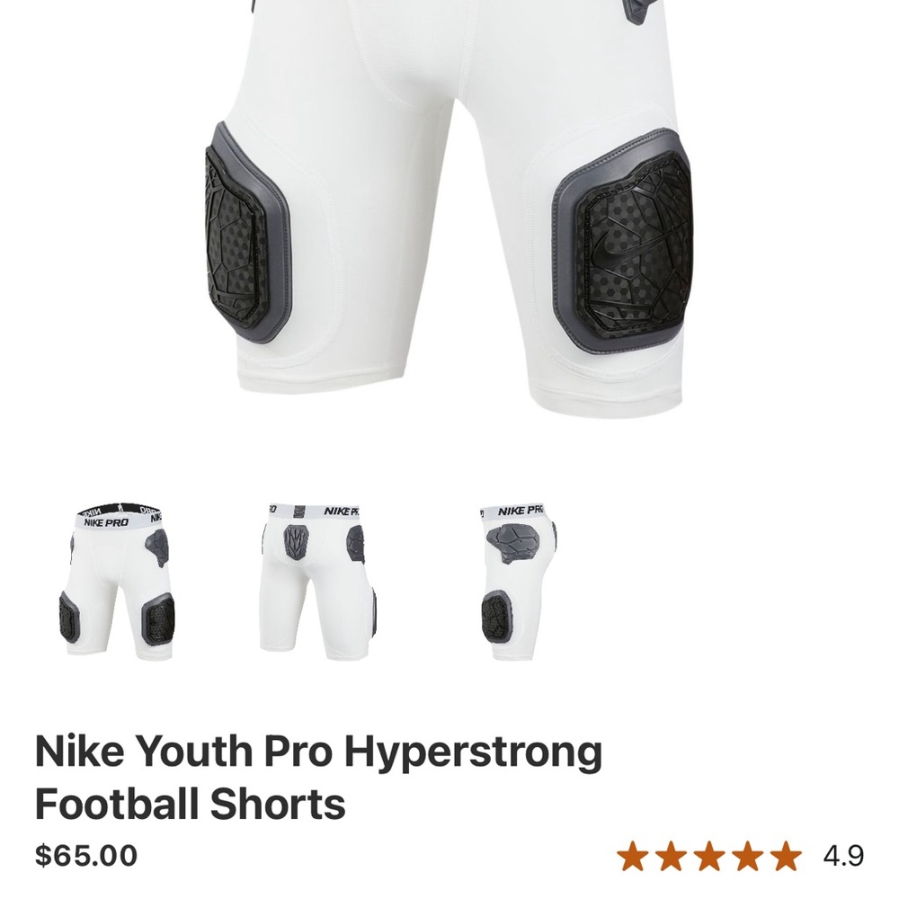 Nike Youth Compression Shorts in White with Black Pads Large
